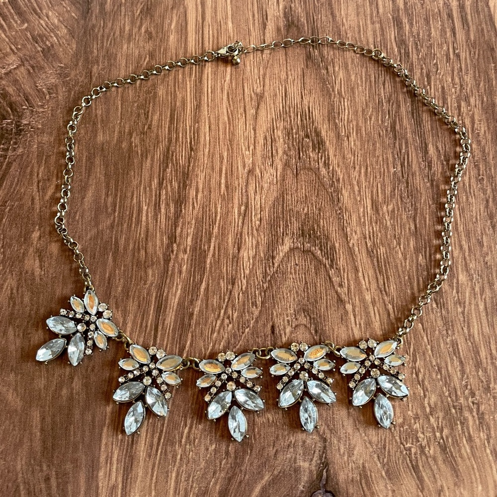 Vintage-Inspired Necklace, Gold Tone with Rhinestones. Total Length 20”